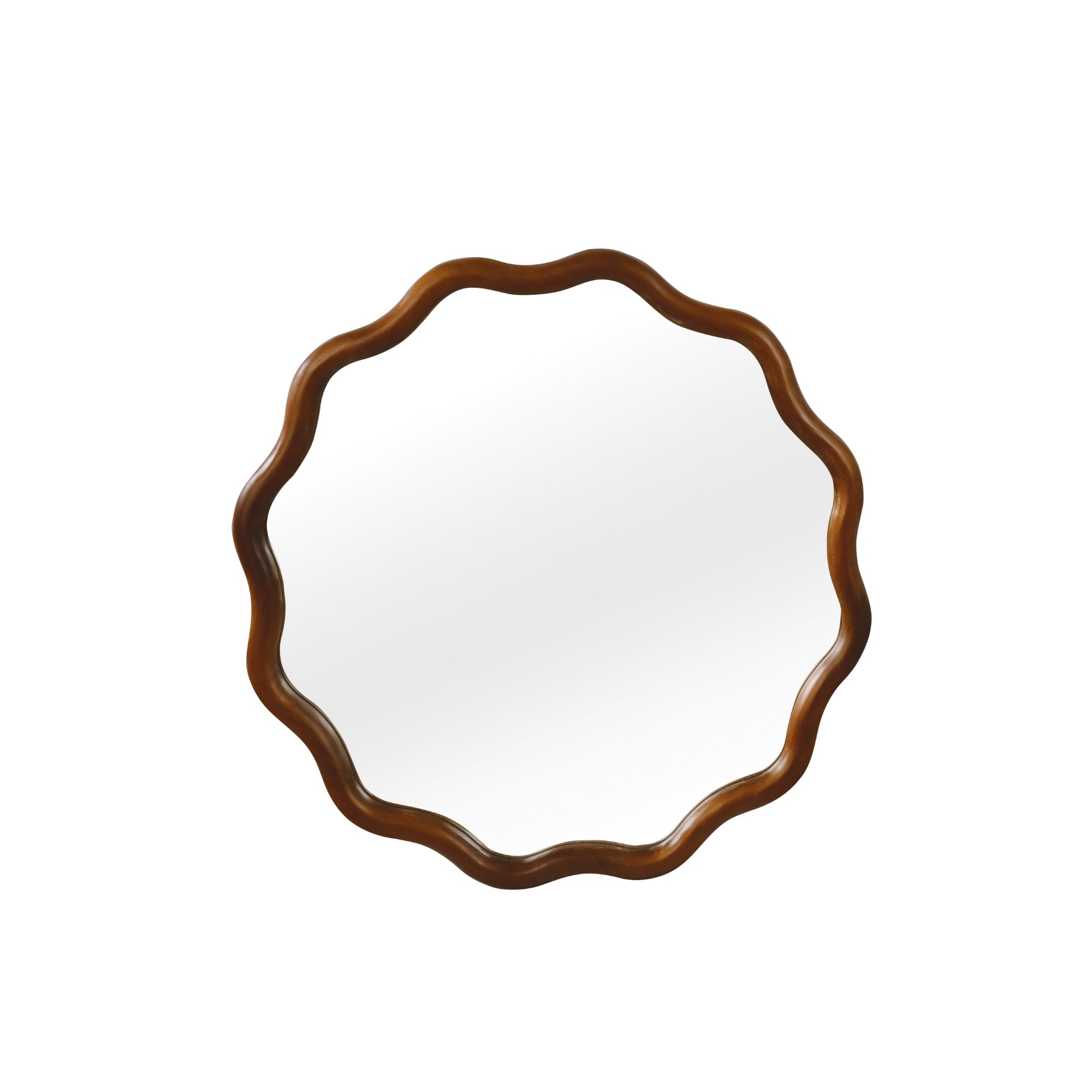 VanityFus 24-in W 24-in H Wavy Round Dark Walnut Framed Beveled Bathroom Vanity Mirror Wall Mirror